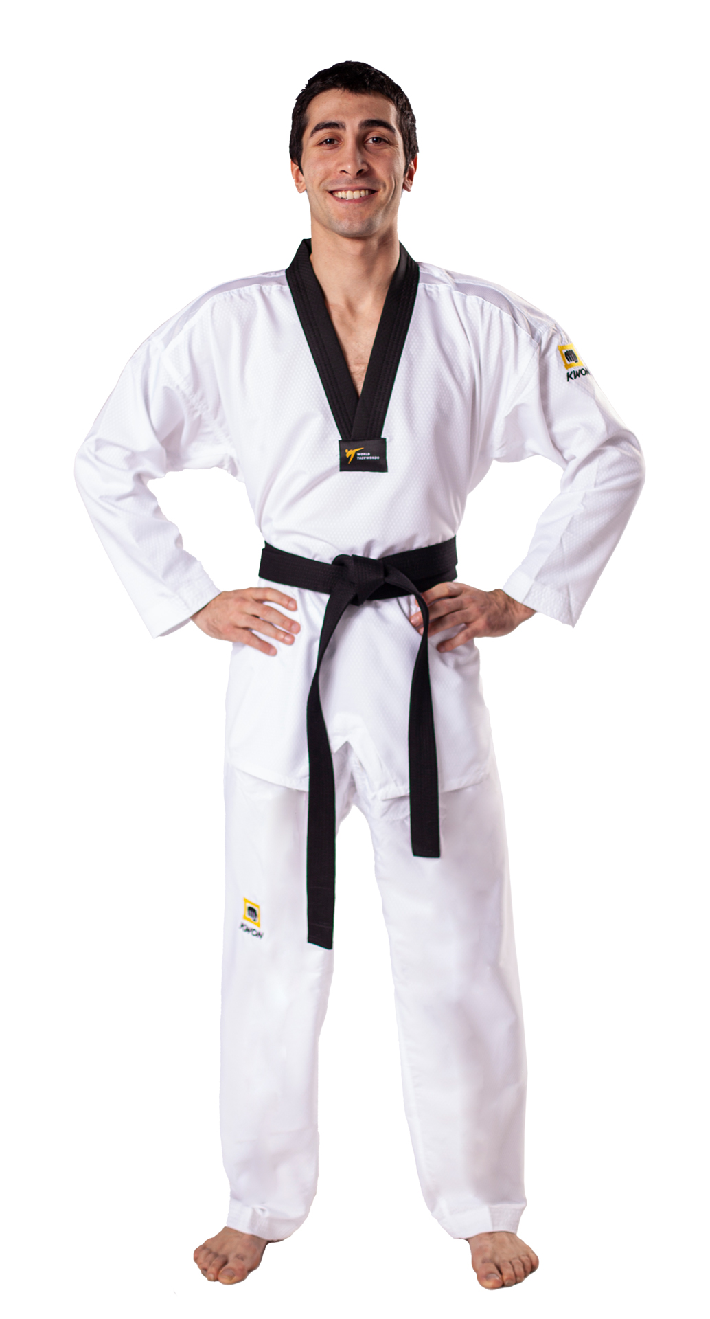 TKD Uniform Fightlite black lapel -  WT recognized