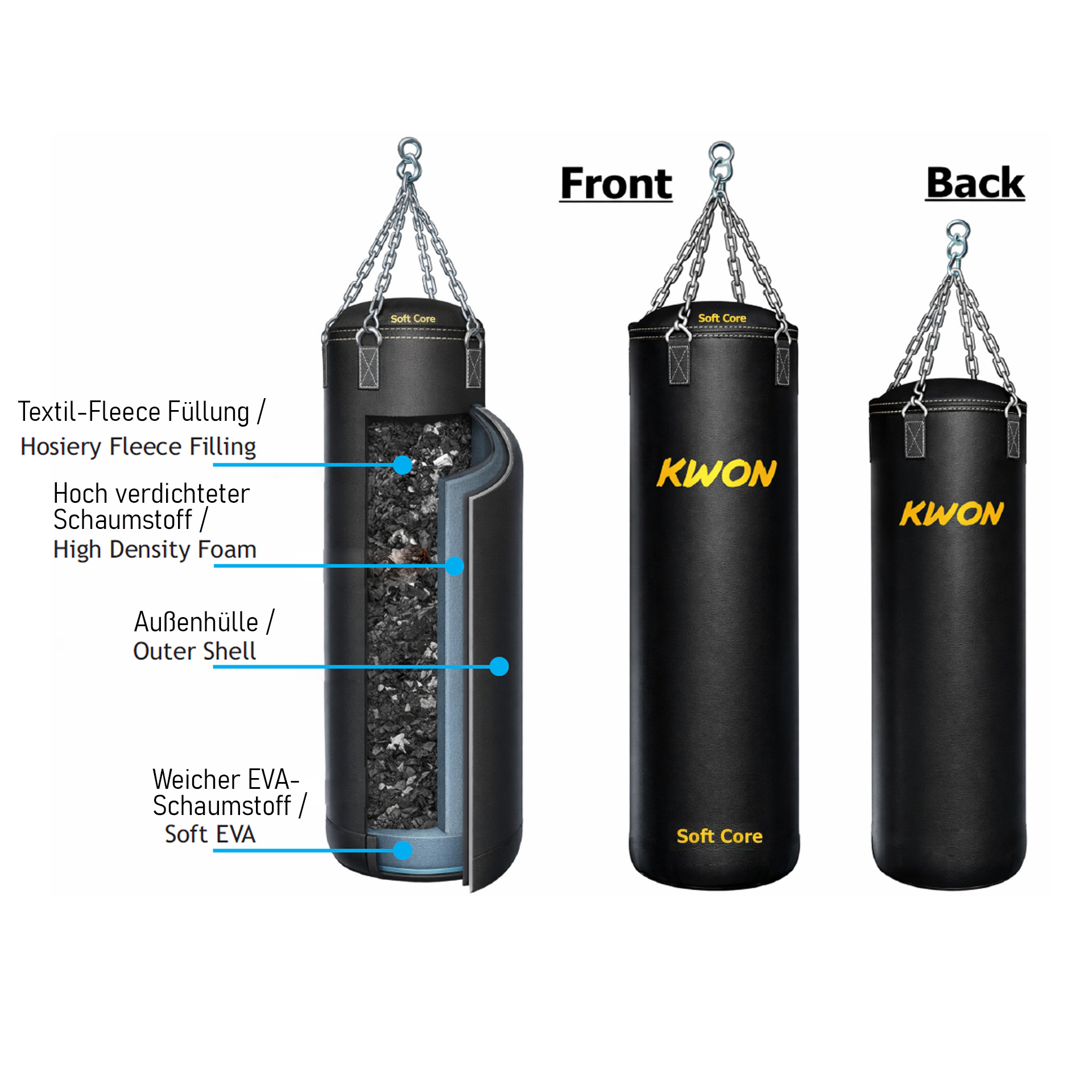 Black faux leather filled punching bag, 150 cm